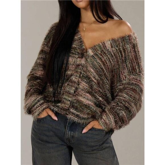 Chunky Knit V-Neck Button-Up Cardigan - Picture 5 of 14